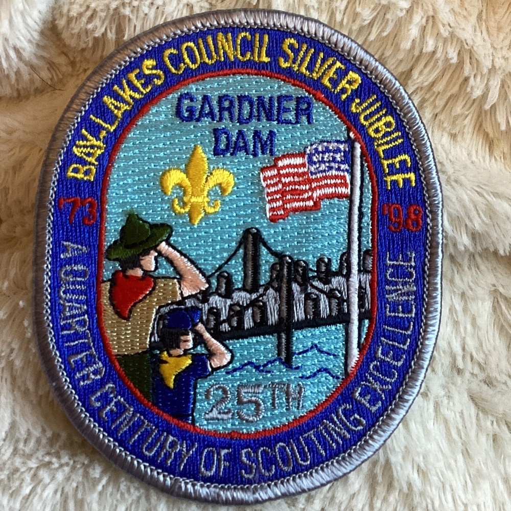 Gardner Dam BSA ‘73-‘98 Bay Lakes Council Silver Jubilee Boy Scout patch 25th